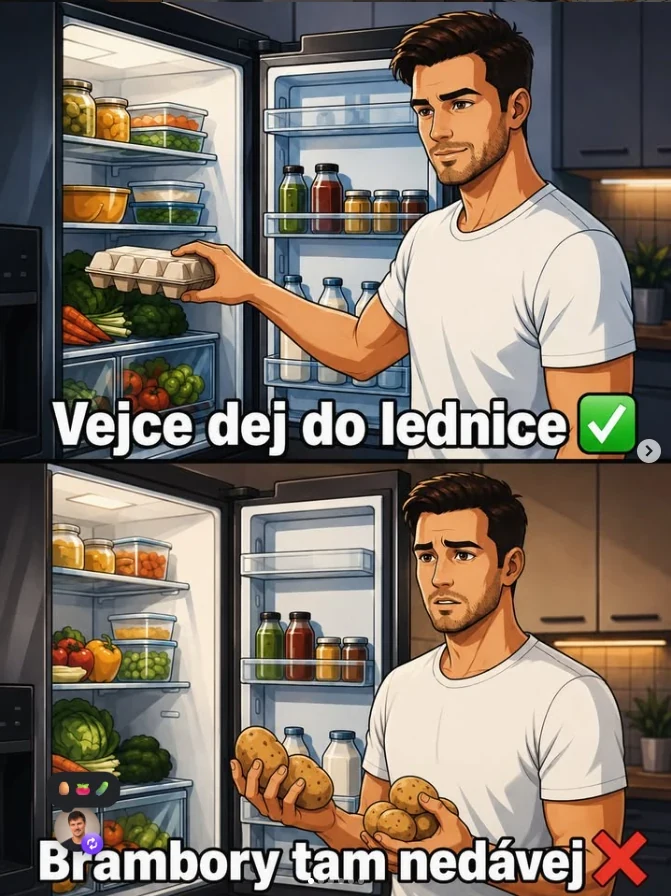 Společná ilustrace o skladování vajec a brambor.